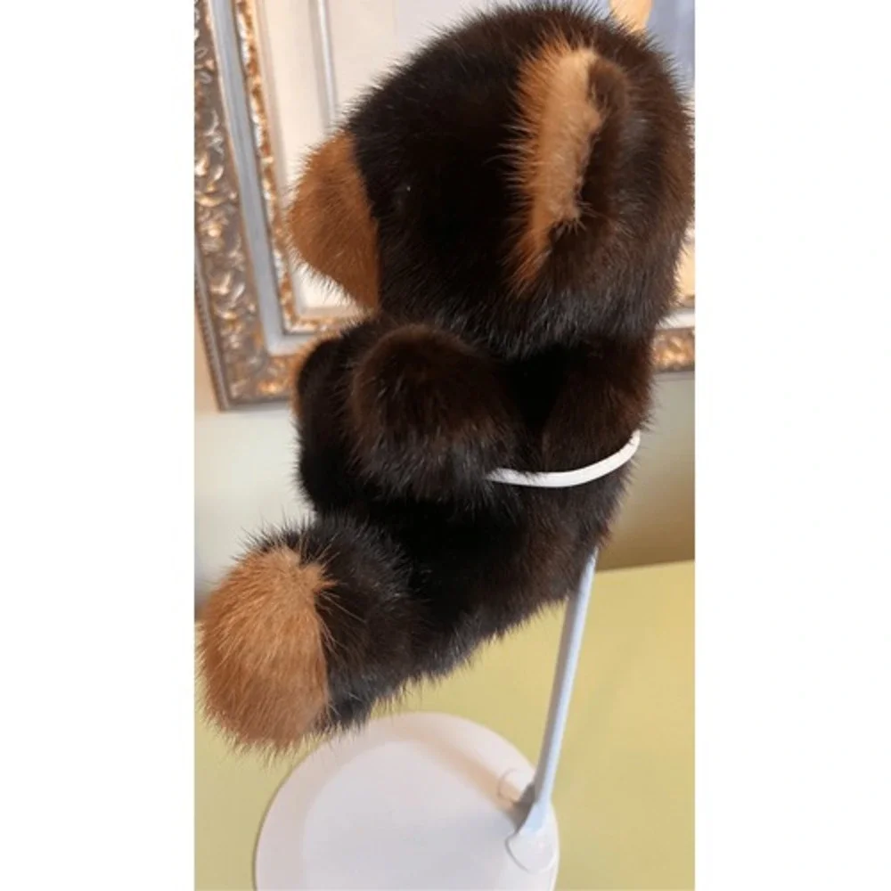 Vintage 80s Handmade real genuine mink fur Plush Brown Tan Bear‎ Stuffed Animal